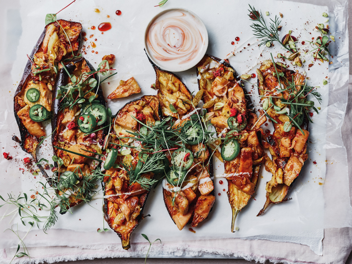 recept gevulde aubergine jackfruit